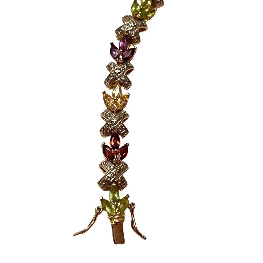 Multi Gemstone Gold Plated Sterling Silver Tennis Bracelet